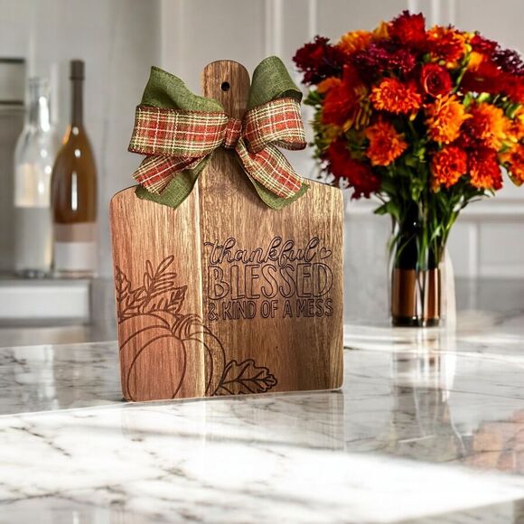 Thankful, Blessed & Kind of a Mess Thanksgiving Decorative Wood Cutting Board - Picture 3 of 6